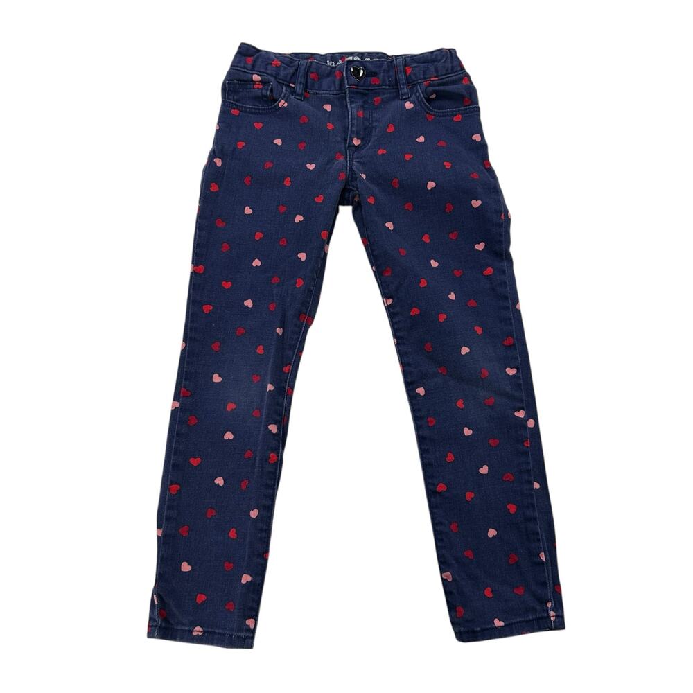 Gap Kids 1969 Navy Red Pink Valentines Heart Print Super Skinny Pants Girls 5